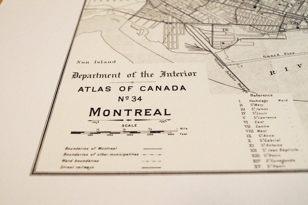 Antique Map Print of Montreal, Canada